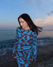Fashion Print Flare Long Sleeve Maxi Dress GFQS-5517