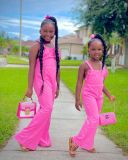 Kids Girl's Solid Color Sling Micro Flare Jumpsuit GYAY-M8020 