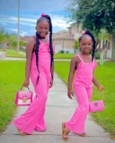 Kids Girl's Solid Color Sling Micro Flare Jumpsuit GYAY-M8020 
