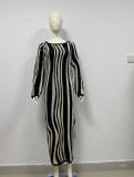 O Neck Long Sleeve Slim Print Maxi Dress GFQS-N6003