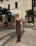 Sexy Sleeveless Knits Solid Color Maxi Dress GFQS-6017