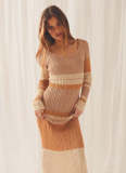 Off Shoulder Color Block Knits Maxi Dress GFQS-0501