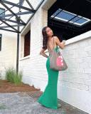 Sleeveless Halter Hollow Out Knits Maxi Dress GFQS-0722