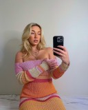 Off Shoulder Color Block Knits Maxi Dress GFQS-0501