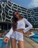 Off Shoulder Long Sleeve Two Piece Shorts Set GFQS-0717