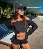 Off Shoulder Long Sleeve Two Piece Shorts Set GFQS-0717