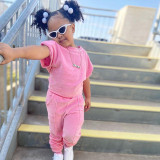 Kids Girl's Solid Color Sweatshirts Sport Two Piece Pants Set GYAY-M8026 