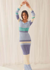 Off Shoulder Color Block Knits Maxi Dress GFQS-0501