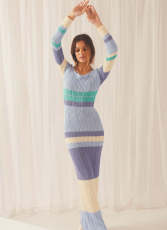 Off Shoulder Color Block Knits Maxi Dress GFQS-0501