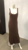 Sexy Sleeveless Knits Solid Color Maxi Dress GFQS-6017
