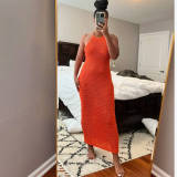Sleeveless Halter Hollow Out Knits Maxi Dress GFQS-0722
