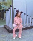 Kids Girl's Long Sleeve Solid Tie Up Two Piece Pants Set GYAY-M8001 