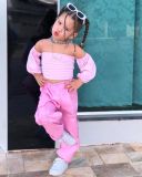 Kids Girl's One-Shoulder Plunger Sleeve Trousers 2 Piece Set GYAY-M8003 