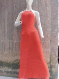 Sleeveless Halter Hollow Out Knits Maxi Dress GFQS-0722