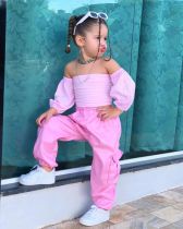 Kids Girl's One-Shoulder Plunger Sleeve Trousers 2 Piece Set GYAY-M8003 