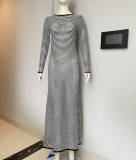 Mesh Stripe Long Sleeve Knits Maxi Dress GFQS-5510
