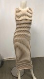 Stripe Contrast Color Knits Sleeveless Long Dress GFQS-2011