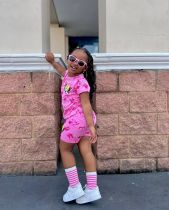 Kids Girl's Fashion Cartoon Printed Short Sleeve Casual Suit GYAY-M8065 