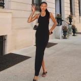 Sexy Halter Knit Backless Split Maxi Dress GFQS-3100
