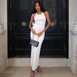 Sexy Halter Knit Backless Split Maxi Dress GFQS-3100