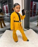 Kids Girl's Long Sleeve Solid Tie Up Two Piece Pants Set GYAY-M8001 