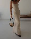 Sexy Sleeveless Knits Solid Color Maxi Dress GFQS-6017