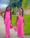 Kids Girl's Solid Color Sling Micro Flare Jumpsuit GYAY-M8020 