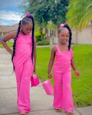 Kids Girl's Solid Color Sling Micro Flare Jumpsuit GYAY-M8020 