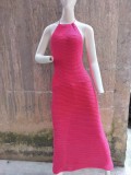Sleeveless Halter Hollow Out Knits Maxi Dress GFQS-0722