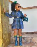 Kids Girl's Fashion Long Sleeve Stripe Pleated Shirt Dress GYAY-M8087 