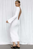 Ruffle Long Sleeve Knit Backless Long Dress GFQS-4061