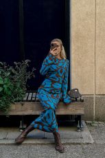 Fashion Print Flare Long Sleeve Maxi Dress GFQS-5517