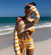 Off Shoulder Long Sleeve Two Piece Shorts Set GFQS-0717