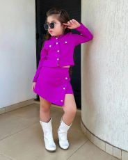 Kids Girl's Long Sleeve Coat And Irregular Skirt 2 Piece Set GYAY-M8071 