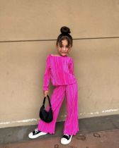 Kids Girl's Solid Loose Pleated Casual Two Piece Set GYAY-M8082 