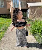 Kids Girl's One-Shoulder Pleated Bubble Sleeve Houndstooth Pants Suit GYAY-M8068 