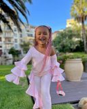 Kids Girl's Slash Shoulder Flare Sleeve Top Ruffle Pants Set GYAY-M8034 
