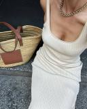 Sexy Sleeveless Knits Solid Color Maxi Dress GFQS-6017