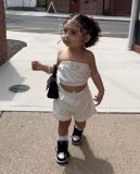Kids Girl's Wrap Chest Tops Shorts Two Piece Set GYAY-M8067 