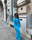 Flare Sleeve O Neck Knits Split Long Dress GFQS-1991
