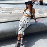 Casual Wave Pattern Tank Tops Knits Skirts Set GFQS-DCL050