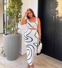 Casual Wave Pattern Tank Tops Knits Skirts Set GFQS-DCL050