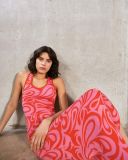 Sexy Print Backless Back Crossed Split Long Dress GFQS-042