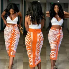 Printed Irregular Half-body Long Skirt OLYF-6148
