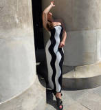 Wave Stripe Tube Tops Knit Long Dress GFQS-0809