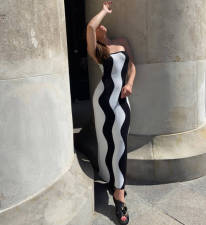 Wave Stripe Tube Tops Knit Long Dress GFQS-0809