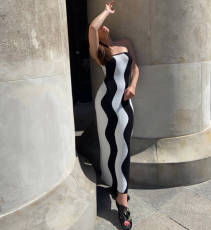 Wave Stripe Tube Tops Knit Long Dress GFQS-0809