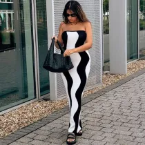 Wave Stripe Tube Tops Knit Long Dress GFQS-0809
