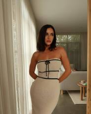 Off Shoulder Tie Up Patchwork Knits Maxi Dress GFQS-306