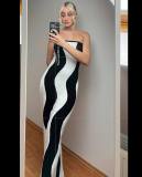 Wave Stripe Tube Tops Knit Long Dress GFQS-0809